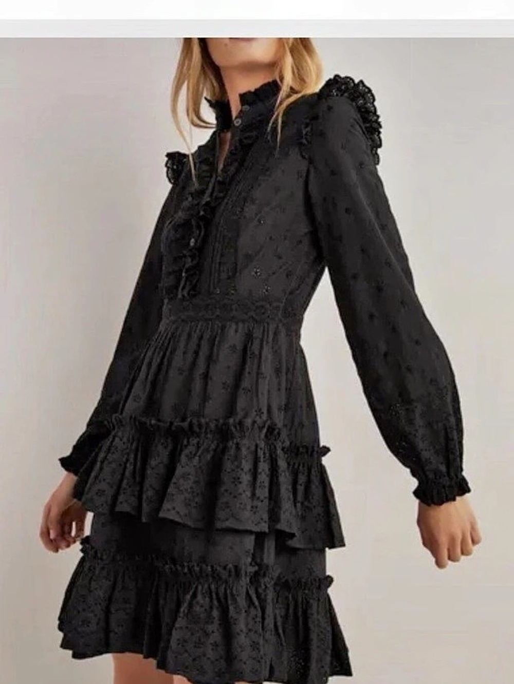 Boden Mixed Broderie Shirt Dress in black. Size 10 Long.